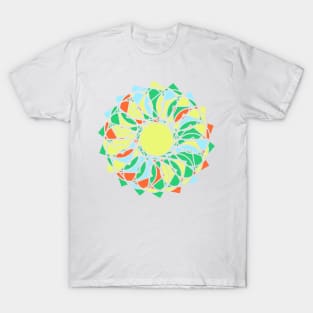 Repeated elements in digital geometric mandala in random bright neon colors T-Shirt